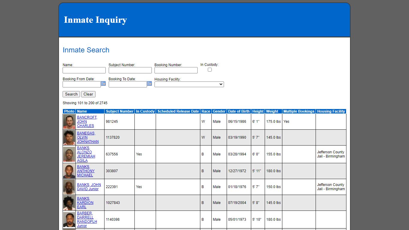 Inmate Search - Jefferson County, Alabama